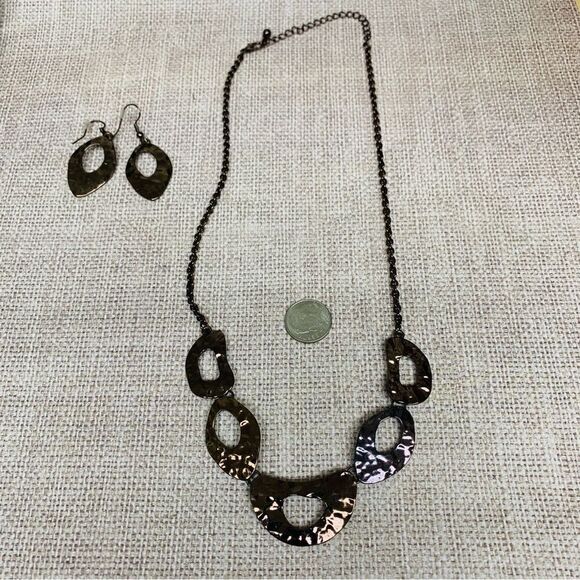 Copper Organic Circles Necklace Earrings Set - Picture 2 of 2